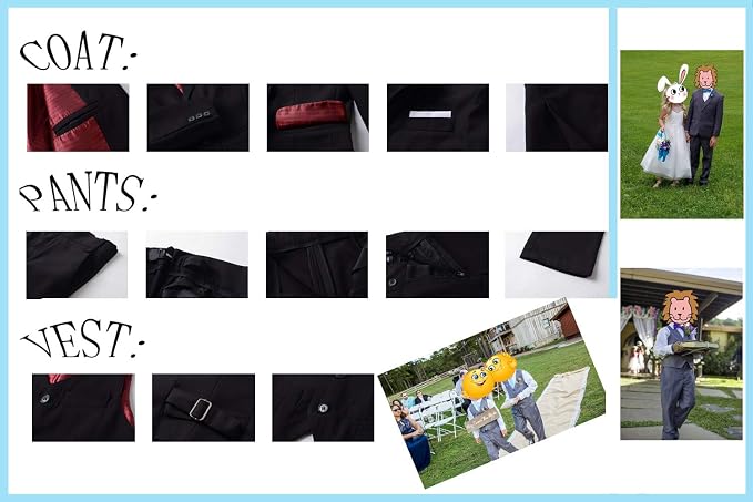 Boys Suits 5 Pieces Slim Fit Blazer Pants Black Blue Outfit Suit - Image 4