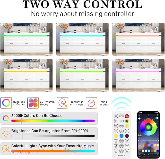 9 Drawer Dresser with LED Light and Charging Station, Wide Drawer Organizer - Image 4