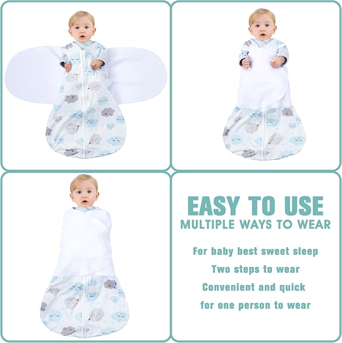 Newborn Sleep Sack Baby Swaddle, 6-12 Months, 3-Way Adjustable Wearable Blanket - Image 3