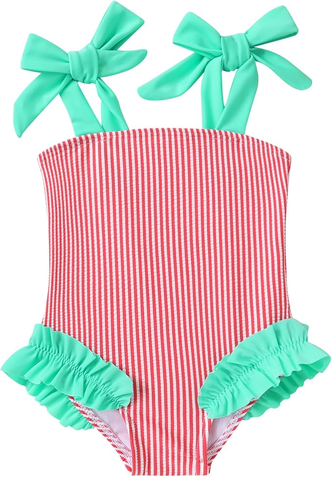 Happy Town Toddler Swimsuit Girl Solid Color Stripe One-Piece Baby Bathing Suits by HappyTown