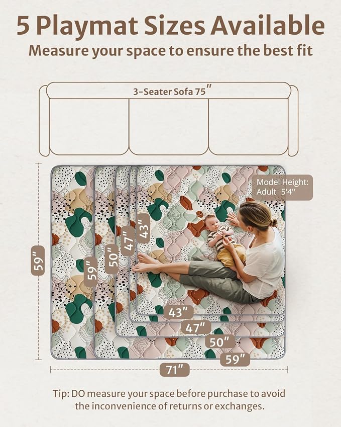 Blissful Diary Baby Play Mats for Floor, 59x59 Inch Thicker Foam Playmats for - Image 3
