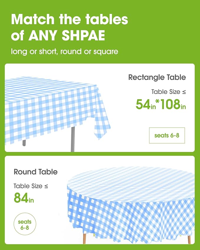 Pureegg Plastic Table Cloth Disposable 8 Pack, 54 x 108 Inch Table Cloths - Image 2