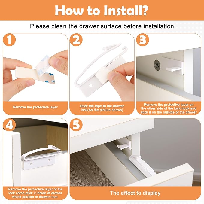 Coolrunner Child Safety Locks, 4 Pack Baby Proofing Drawers Locks, Baby Safety - Image 5