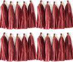 30pcs Burgundy Tissue Paper Tassels DIY Hanging Decorations by Yangeey