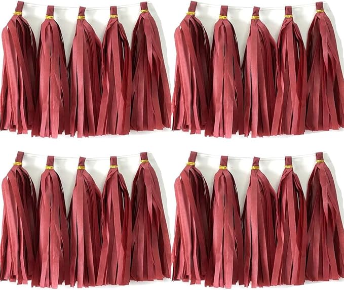 30pcs Burgundy Tissue Paper Tassels DIY Hanging Decorations by Yangeey
