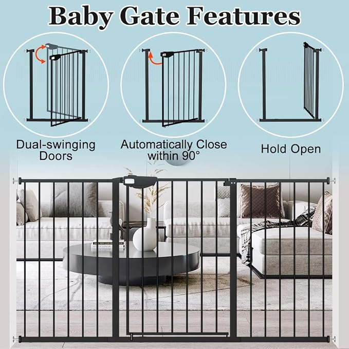 WAOWAO Triple Lock 77.17-84.65" Baby Gate Extra Wide Pressure Mounted Walk - Image 5