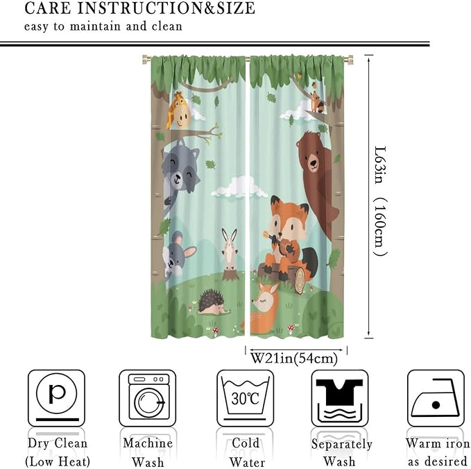 Forest Animals Curtains Colorful Forest Cartoon Cute Fox Bear Giraffe - Image 2