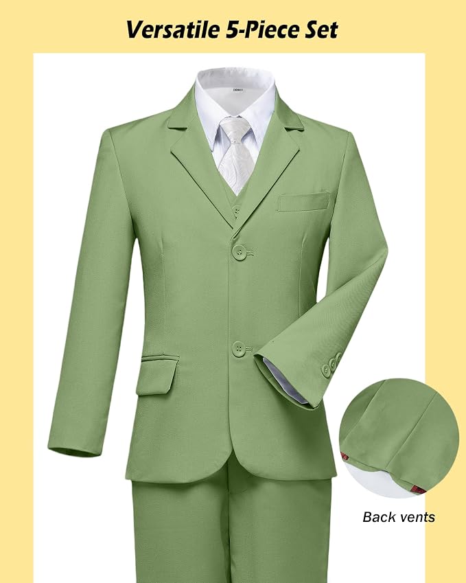 Boys’ Formal Suit 5 Piece Set, Toddler Tuxedos - Image 4
