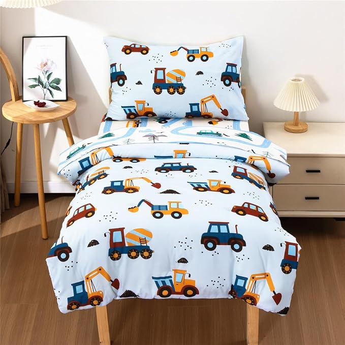 NTBED 4 Pieces Construction Truck Toddler Bedding Set by NTBED