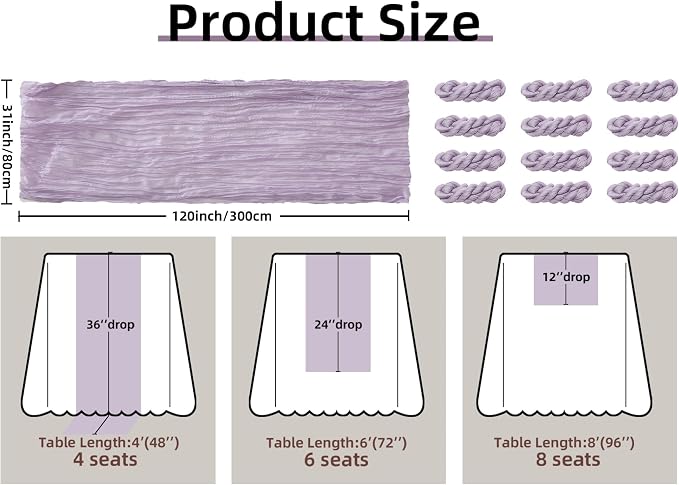 FEXIA 12 Pack Lilac Table Runner 35x120 Inches - Image 3