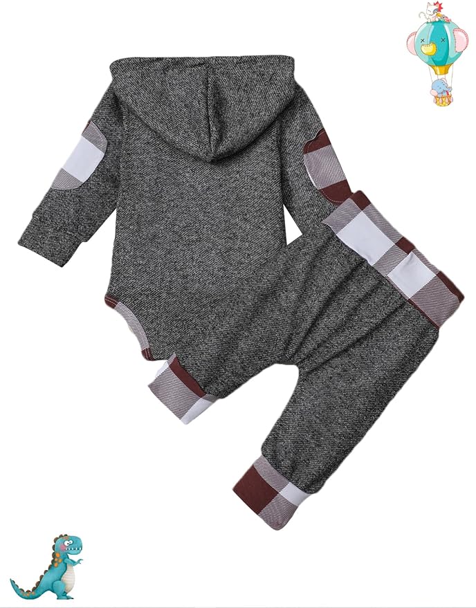 Fommy Newborn Baby Boy Clothes Plaid Letter Print Long Sleeve Hoodies + Long - Image 5