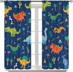 Funny Dinosaur Blackout Curtains Colorful Cartoon Animals Dino Tropical Plant - Image 3