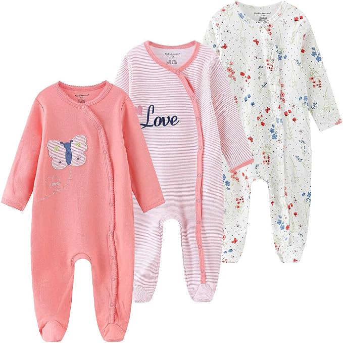 Kiddiezoom Baby Footed Cotton One-Piece Romper Jumpsuit Pajamas by Kiddiezoom