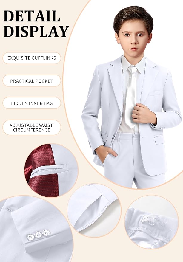 Boys Formal Suit Set 4 Pieces Kids Tuxedo Ring Bearer Outfit - Image 2