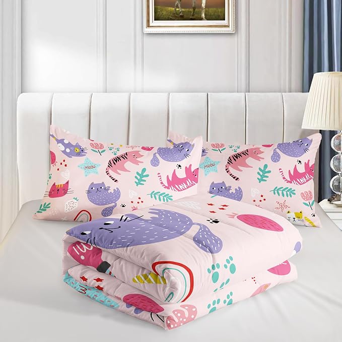 QOOMO Kawaii Cats Comforter Twin Size, Down Alternative, Soft and Lightweight - Image 4