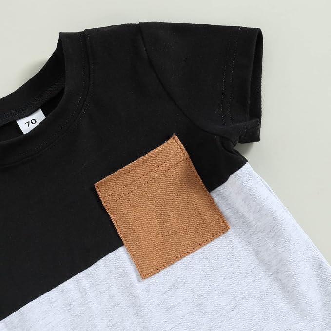 Rtnnsbbfcm Newborn Baby Boy Summer Clothes Short Sleeve Color Block Front - Image 4