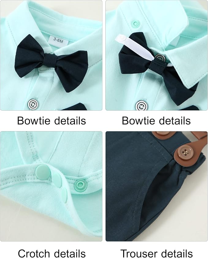 DISAUR Baby Boy Clothes Suits 4PCS Gentleman Outfit Dress Romper Beret Hat - Image 6