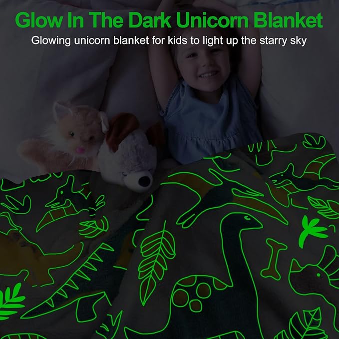 TEHALK Dinosaur Fleece Blanket, Glow in The Dark, Soft Throw Blanket - Image 2