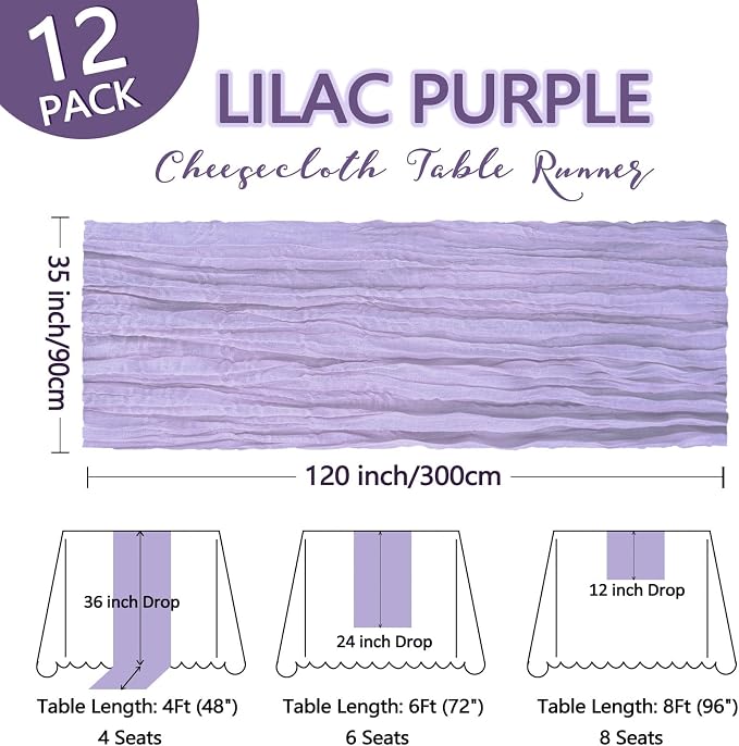 12 Pack Lilac Purple Cheesecloth Table Runner 10Ft Gauze Cheese Cloth Table - Image 2