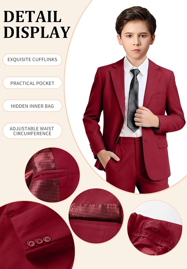 Boys Formal Suit Set 4 Pieces Kids Tuxedo Ring Bearer Outfit - Image 3