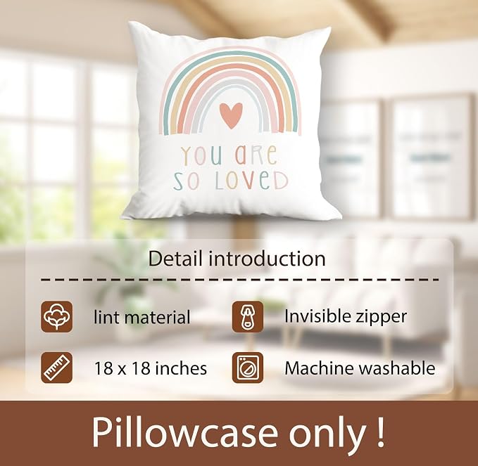 You are So Loved Boho Rainbow Throw Pillow Cover, Bohemian Home Girls Room Kids - Image 7