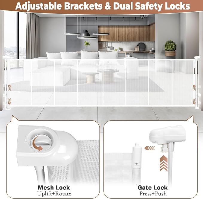 236" Retractable Baby Gate Extra Wide, Mesh Gate Long Child Gate Pet Gate - Image 4