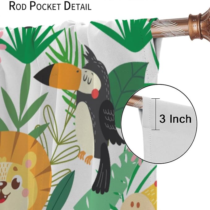 Jungle Animals Curtains Cartoon Cute Lion Giraffe Monkey Zebra Woodland Art - Image 6