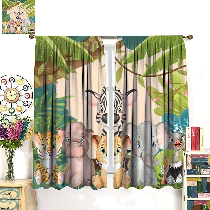 Animals Curtains Colorful Forest Cartoon Cute Zebra Tiger Elephant - Image 3