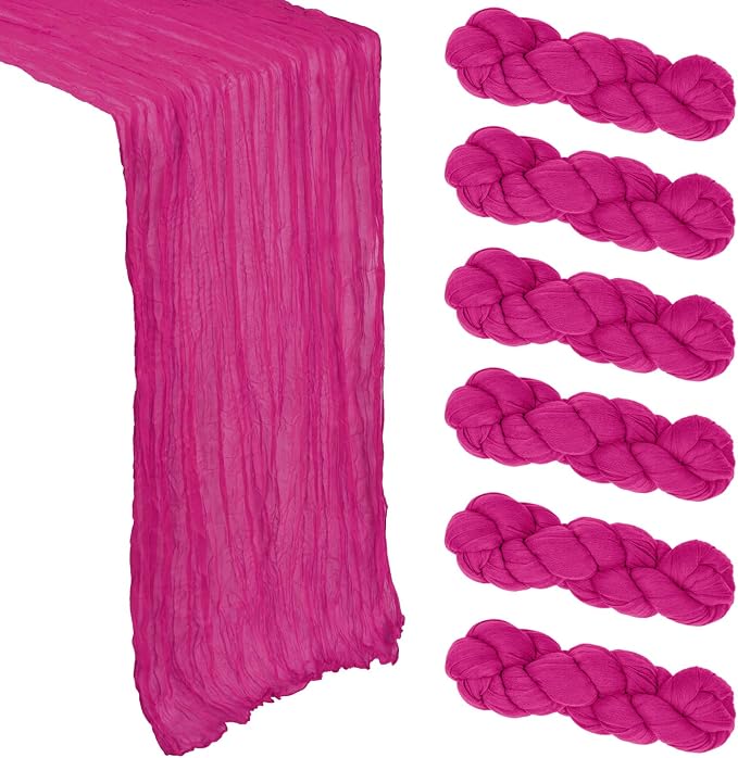 6 Pack Hot Pink Cheesecloth Table Runner 10Ft Gauze Cheese Cloth Table Runner by Heneger