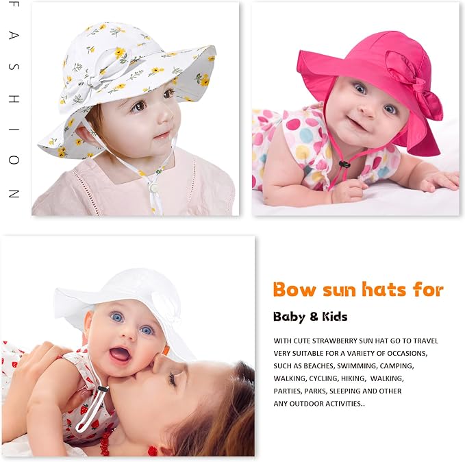 Baby Girl Sun Hat with UPF 50+ Outdoor Adjustable Beach Hat with Wide Brim - Image 4