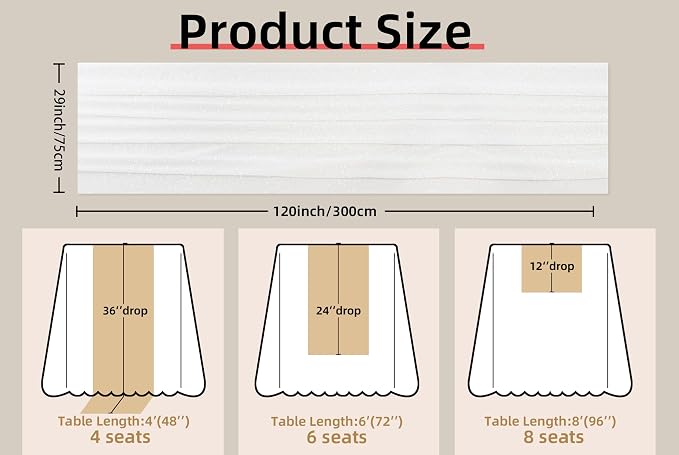 FEXIA White Chiffon Table Runner Sheer Sparkling Chiffon Fabric Bridal Party - Image 3