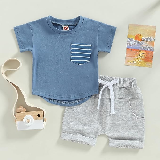 Rtnnsbbfcm Newborn Baby Boy Summer Clothes Short Sleeve Color Block Front - Image 2
