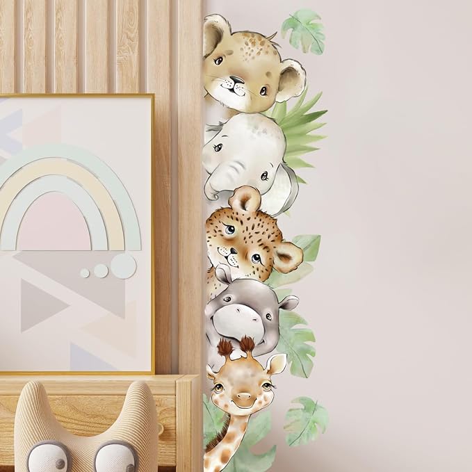 55.12 x 15.75 InchWatercolor Jungle Animal Wall Decals Tiger Elephant Zebra by clothmile