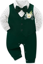 Baby Boy Clothes Gentleman Baby Suit Long Sleeve Romper+Vest+Bow Tie+Corsage by Unknown