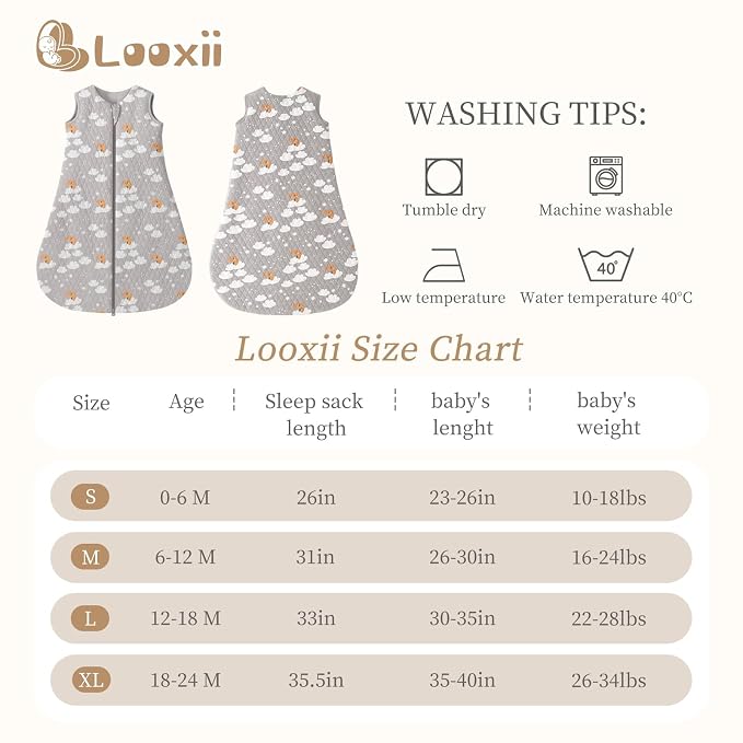 Looxii Baby Sleep Sack 6-12 Months 2.5 TOG Baby Wearable Blanket, Cotton - Image 3