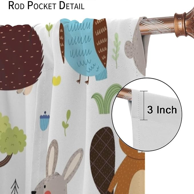 Forest Animals Kids Blackout Curtains Cartoon Cute Bear Deer Squirrel Owl - Image 5