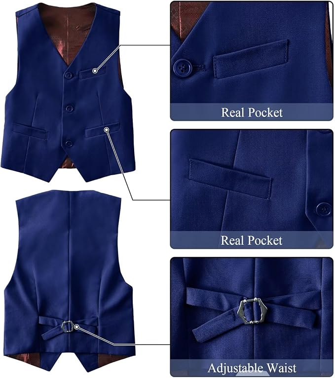 Boy's Suit Formal Slim Fit 5 Pieces Suit Set Blazer Vest Pants - Image 4