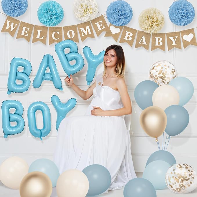 Ouddy Party Dusty Blue Baby Shower Decorations - Image 5