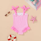Happy Town Toddler Swimsuit Girl Solid Color Stripe One-Piece Baby Bathing Suits - Image 3
