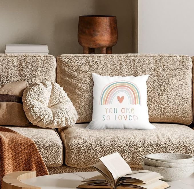 You are So Loved Boho Rainbow Throw Pillow Cover, Bohemian Home Girls Room Kids - Image 5
