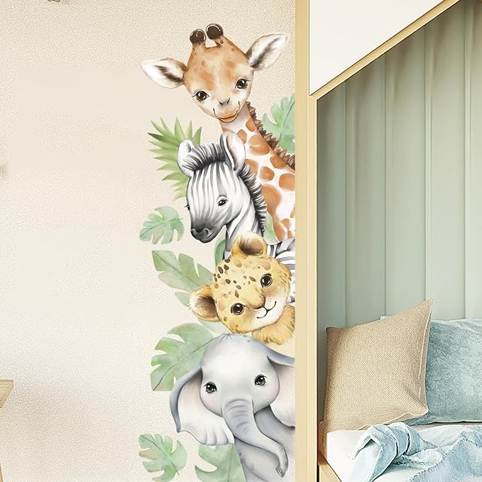44.88x 15.75 Inch Watercolor Animal Wall Decals Jungle Animal Wall Stickers by clothmile