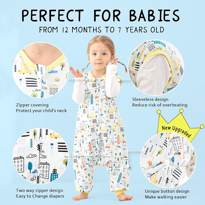 WONDAY Toddler Sleep Sack with Feet, 0.5 Tog Sleeping Sacks - Image 2