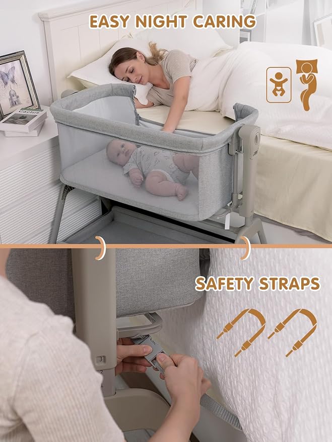 Ezebaby Baby Bassinet Bedside Crib, 3-in-1 Rocking Bassinets Bedside Sleeper - Image 4