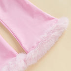 fyclemt Toddler Baby Girl Satin Pajama Set Feather Trim Long Sleeve Button - Image 5