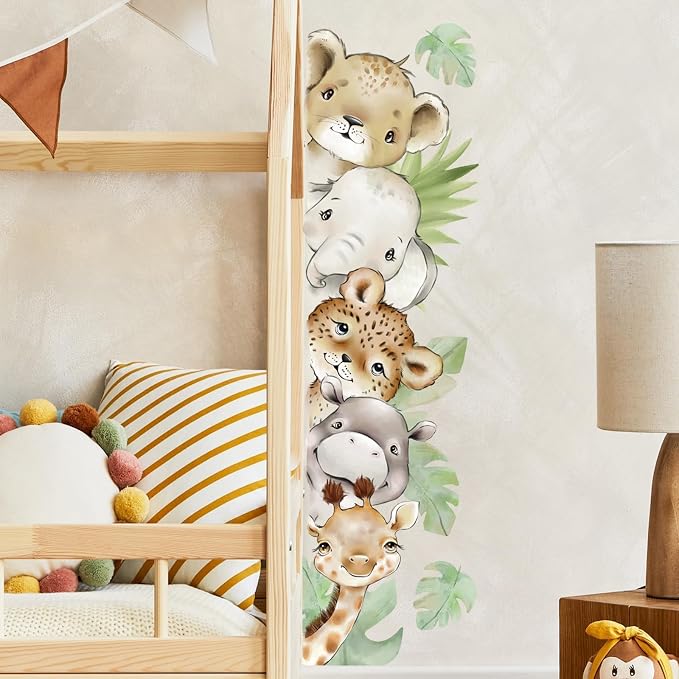 55.12 x 15.75 InchWatercolor Jungle Animal Wall Decals Tiger Elephant Zebra - Image 2