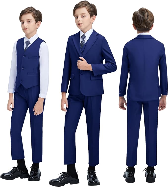 Boys' 3 Piece Suit Set with Suit Jacket, Formal Tuxedos Slim Fit Ring Bearer - Image 4