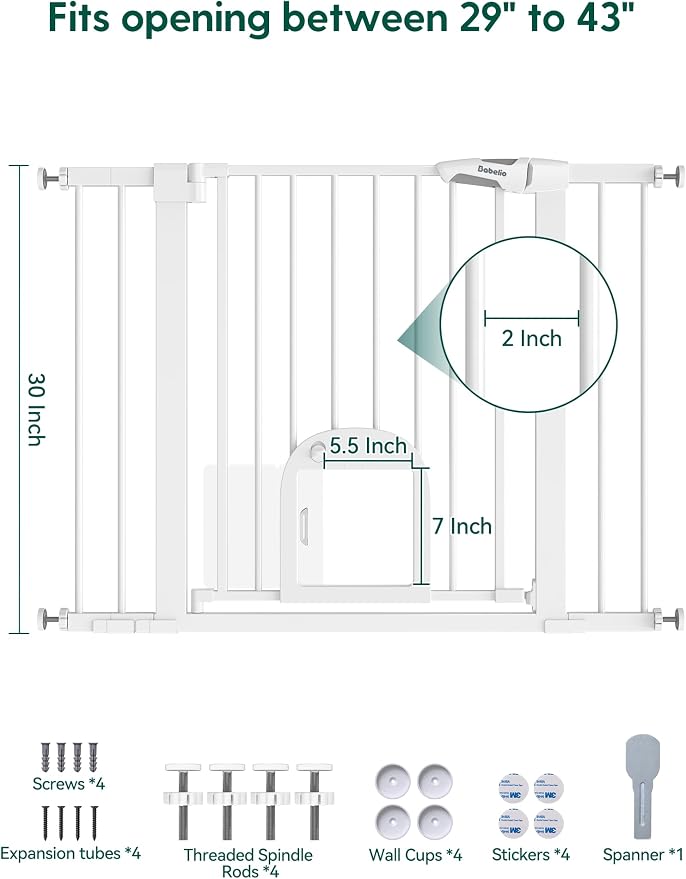 Babelio Baby Gate with Adjustable Cat Door, 29-43" Auto Close Durable Pet door - Image 8