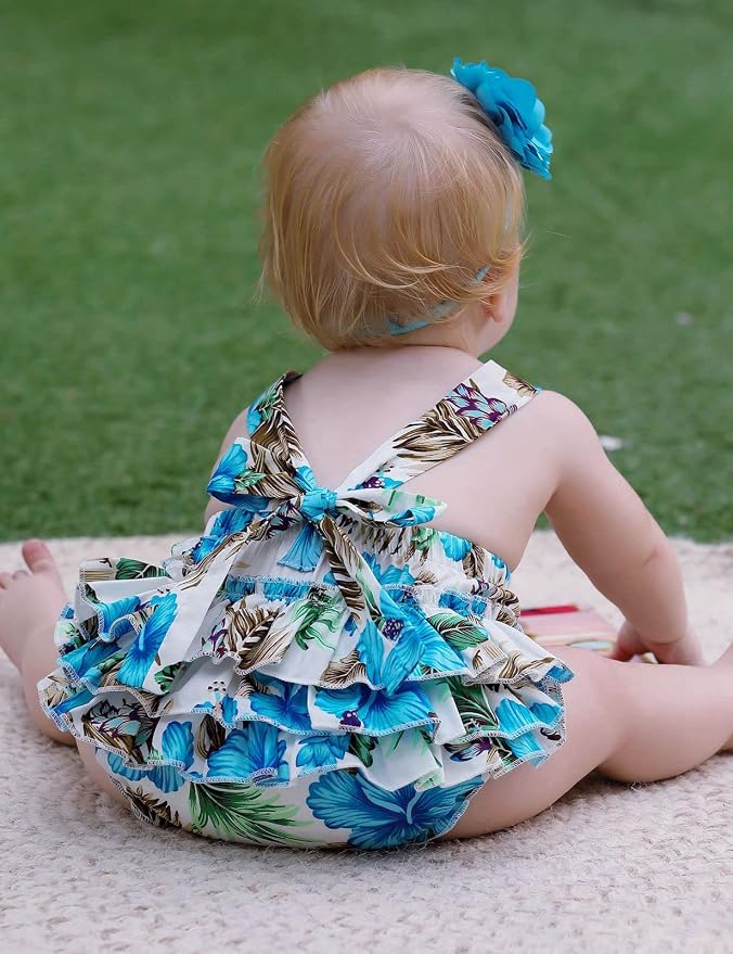 Baby Girl's Floral Print Ruffles Romper Summer Clothes - Image 3