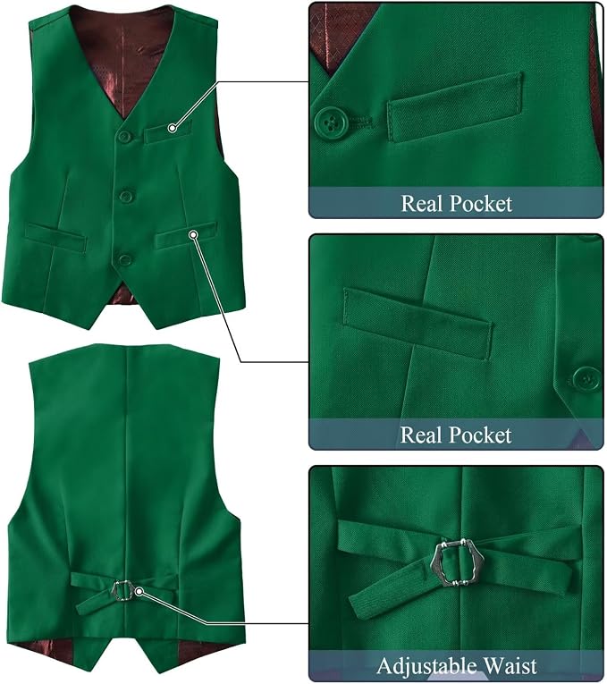Boy's Suit Formal Slim Fit 5 Pieces Suit Set Blazer Vest Pants - Image 4