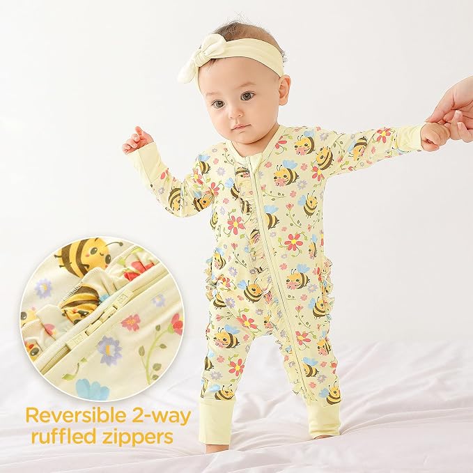 Viscose from Bamboo Ruffled Zippered One-Piece Infant Footless Sleepers Rompers - Image 2